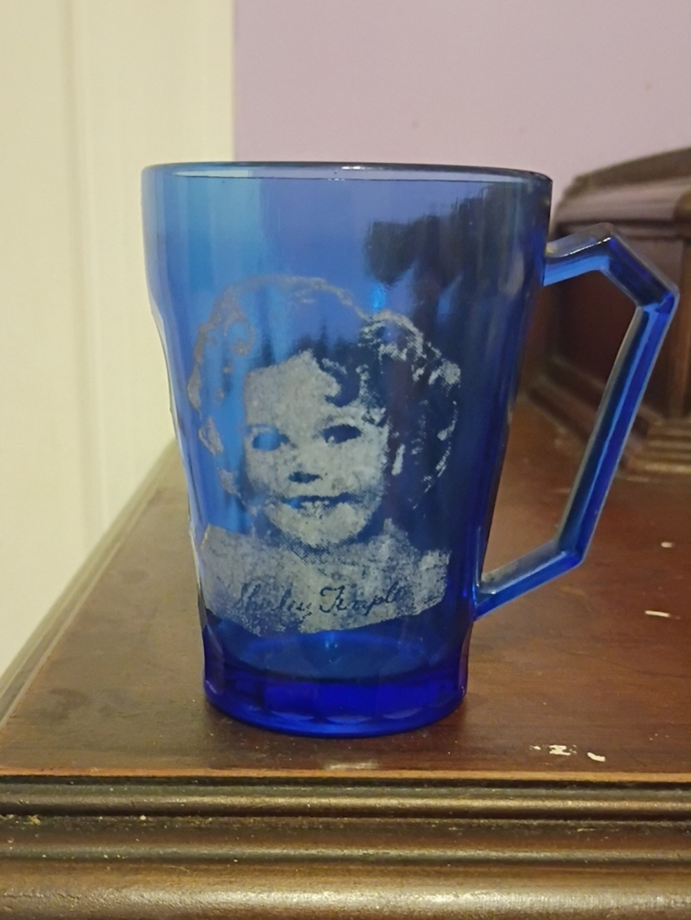 Vintage Shirley Temple Cobalt Blue Glass Portrait Mug - Decorative Home Art